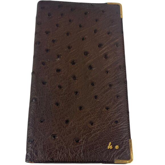 Vintage DUNHILL LONDON 9 Karat Gold Brown Ostrich Leather...